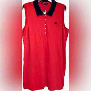 NWT Tommy Hilfiger Knit Sleeveless Polo Dress Size XL, Red/Blue